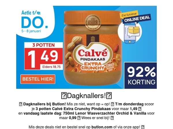 3 potten Calvé Pindakaas voor 1,49!🥜