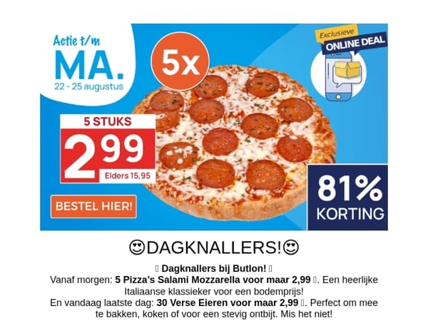 5 Pizza's voor maar 2,99!🍕