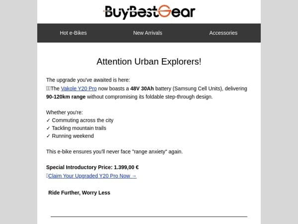 🚲Vakole Y20 Pro 30Ah at 1.399€ (90-120km)