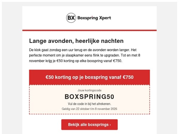 Herfst: €50 korting op je nieuwe boxspring 🍂