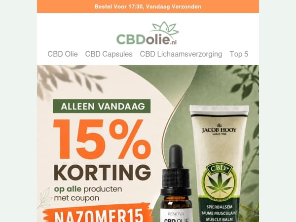 ☀️ Nazomer sale: Alleen vandaag 15% korting op je hele bestelling!