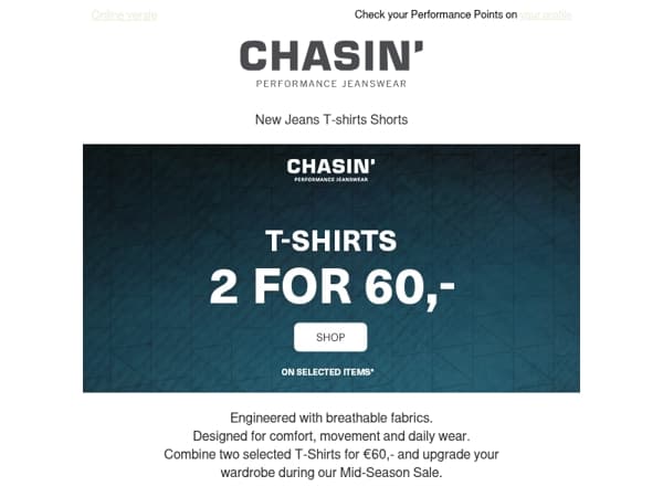 Mid-Season Sale: T-Shirts 2 for €60,-