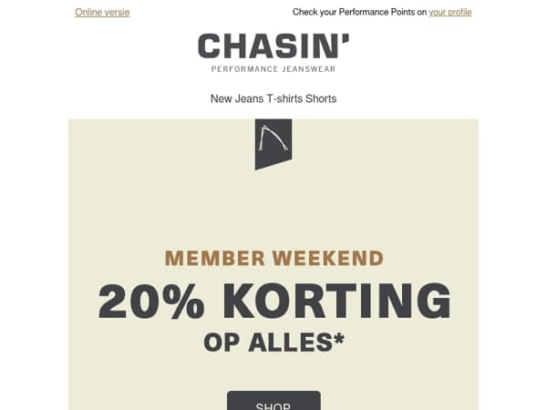 Member Weekend | 20% korting op alles