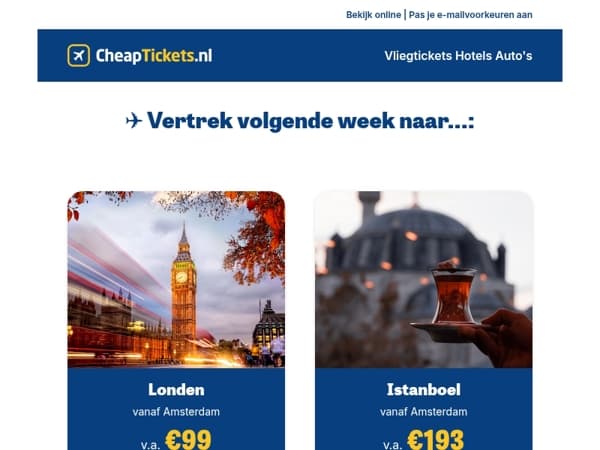Waarom nog wachten als je nu al wegvliegt vanaf €99? ✈️