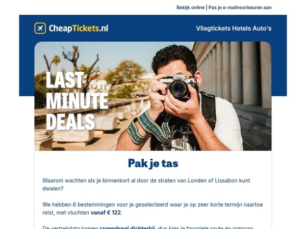 Vlieg volgende week al spontaan weg vanaf € 100 ✈️