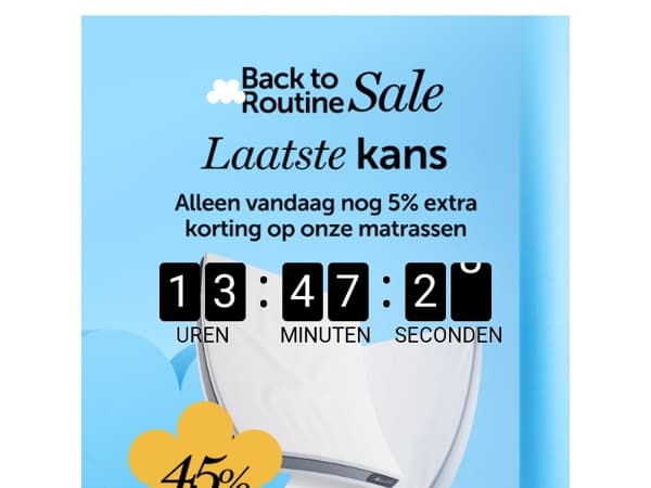 Vandaag de laatste dag: 45% + 5% extra op matrassen