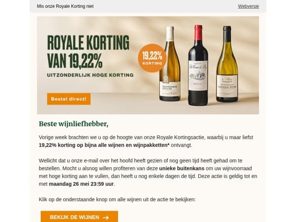 Bestel op tijd met 19,22% korting