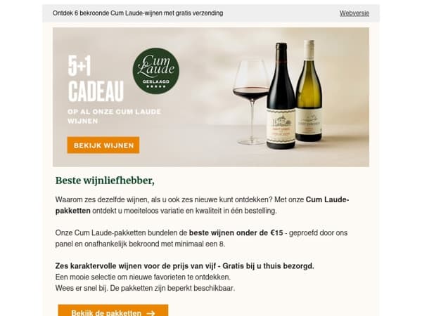 Ook 5 + 1 korting op onze Cum Laude-wijnpakketten