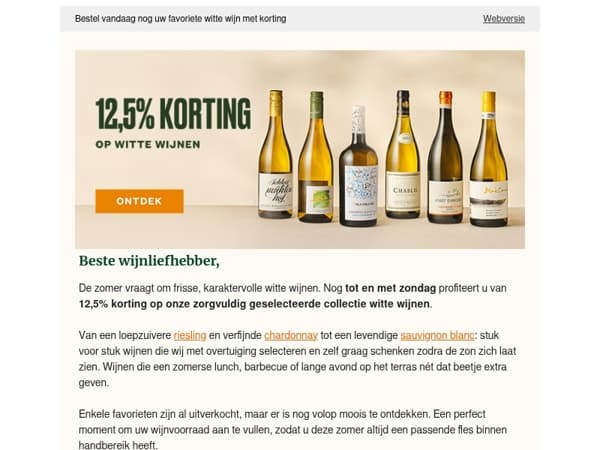 Alleen dit weekend nog 12,5% korting op witte wijn