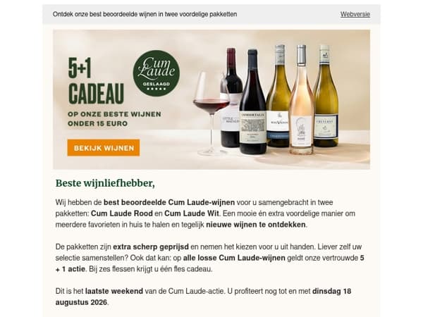 Nog 3 dagen 5 +1 cadeau op alle Cum Laude wijnen