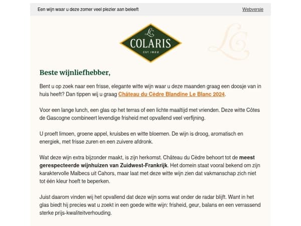 Een wijn waar u deze zomer veel plezier aan beleeft