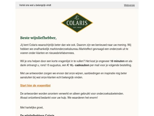 10 minuten van uw tijd = € 10 cadeaubon