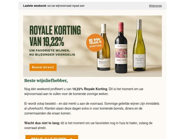 Laatste weekend: vul uw wijnvoorraad royaal aan