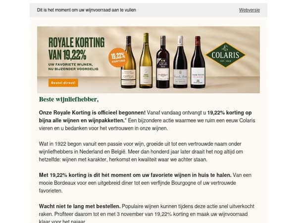 Onze Royale Korting is gestart: 19,22% voordeel