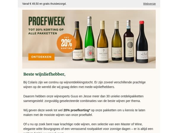 Ontdek meer dan 30 wijnpakketten tot wel 20% proefkorting