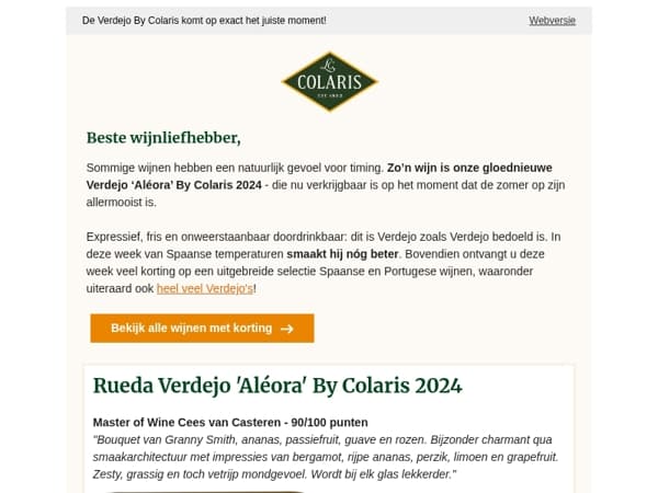 De zon schijnt. Proef onze nieuwe Verdejo!