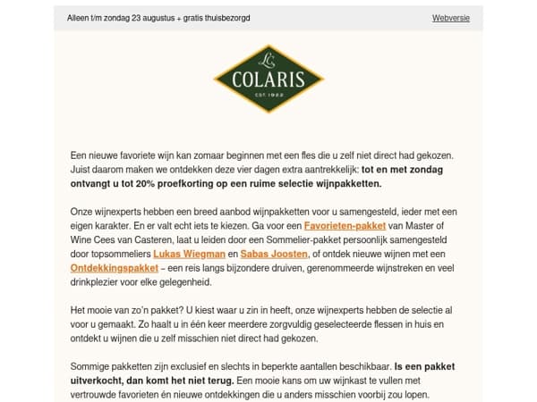 20% proefkorting op onze wijnpakketten