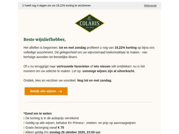 U heeft nog 4 dagen om uw 19,22% korting te verzilveren