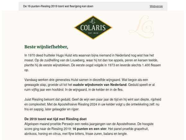 Apostelhoeve Riesling 2024: nog 50 dozen