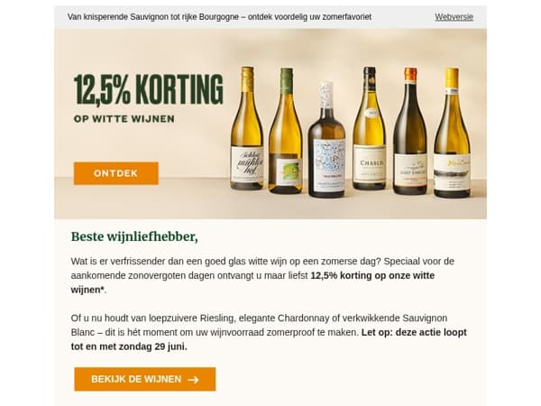12,5% zomerkorting op witte wijn
