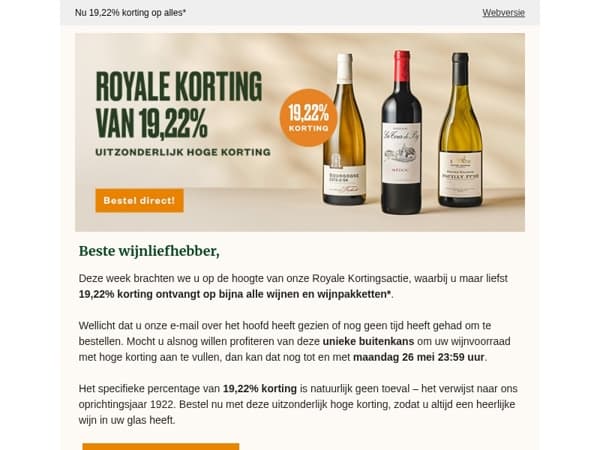 Vergeet uw 19,22% korting niet