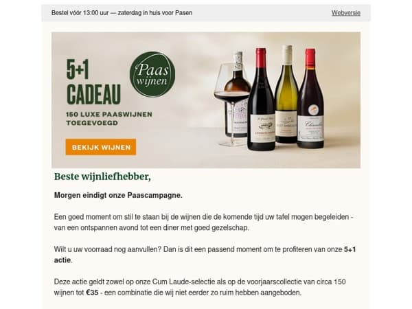 Bestel vóór 13:00 uur — zaterdag in huis voor Pasen