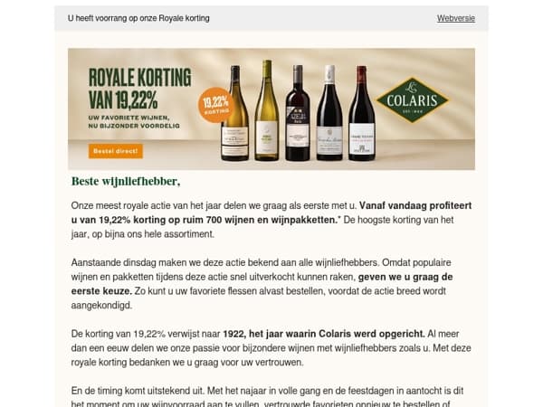 Speciaal voor u: profiteer als eerste van 19,22% korting