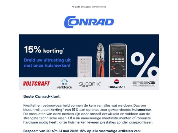 15% korting*: breid uw uitrusting uit met onze huismerken!