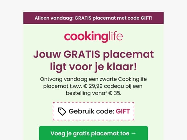 🎁 Alleen vandaag: GRATIS placemat t.w.v. € 29,99
