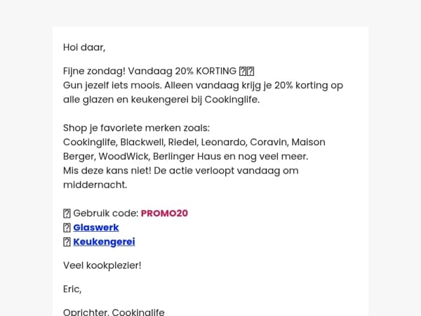 Laatste kans: 20% korting op glaswerk en keukengerei