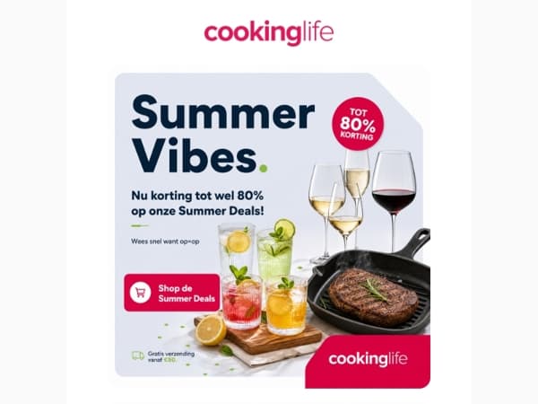 ☀️ Summer Vibes bij Cookinglife - Tot wel 80% korting op alles voor jouw zomer