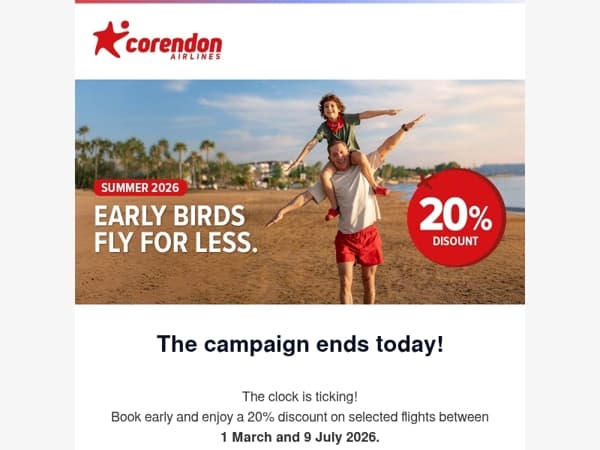 🚨 20% off selected flights - for a limited time!