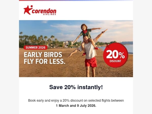 ✈️ 20% off selected flights!