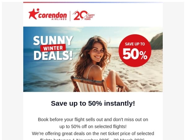 🚨 Up to 50% off winter flights!