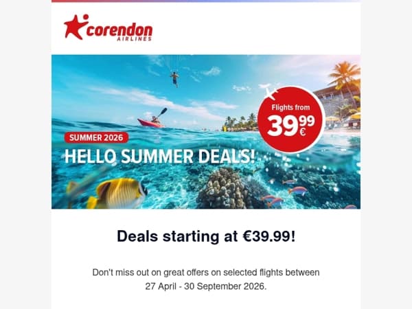 😍 Fly from €39.99!