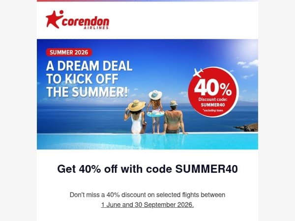 😍 40% off selected flights!