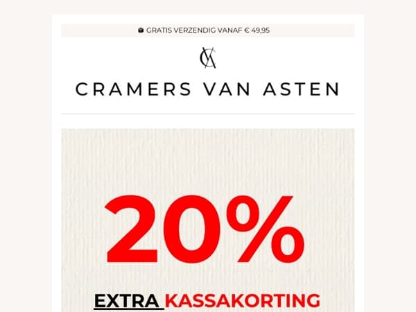Allerlaatste kans: 20% extra korting met code: extra20 👀(Alleen vandaag geldig)