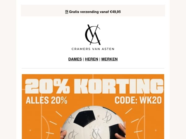 Scoor 20% korting tijdens het WK met code: WK20