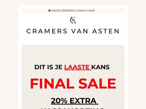 EXTRA20 tot morgen 23:59 geldig