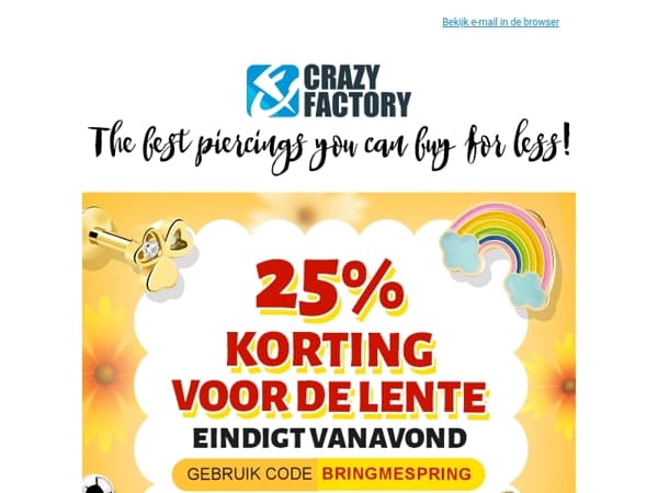 📢 Vandaag nog: 25% korting op lente-piercings, 