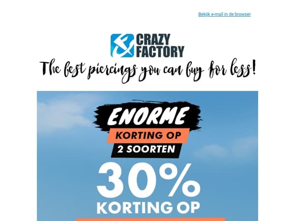 💸 Megadeal op een van onze meest trendy artikelen! 30% korting op helix- en traguspiercings, 