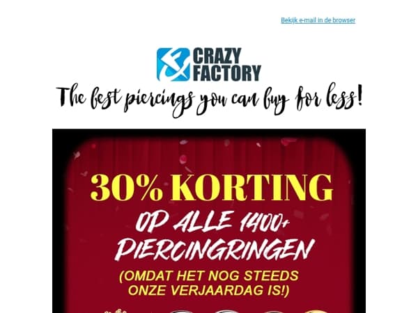 🎉 Verjaardags-sale, derde ronde: Vandaag 30% korting op piercingringetjes, 