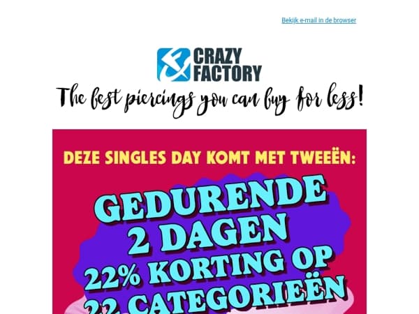 🔔 Singles Day begint vroeg! Nu 22% korting op 22 categorieën, 