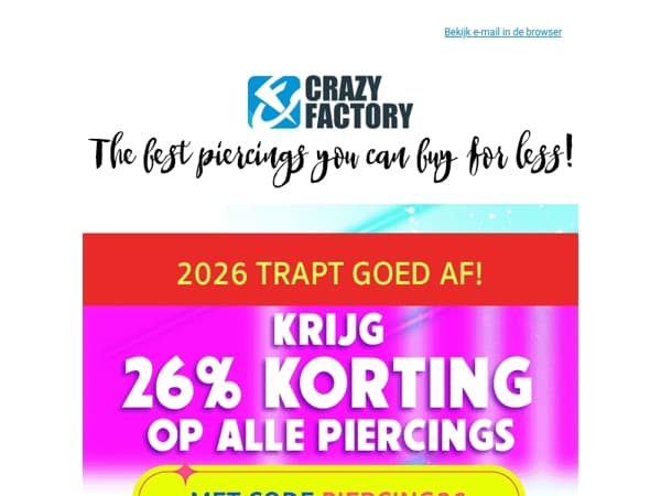 🎉 We beginnen het jaar met een knaller! 26% korting op ALLE piercings), 
