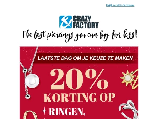 ⏰ Laatste dag met 20% korting op oorbellen, ringen en halskettingen, 