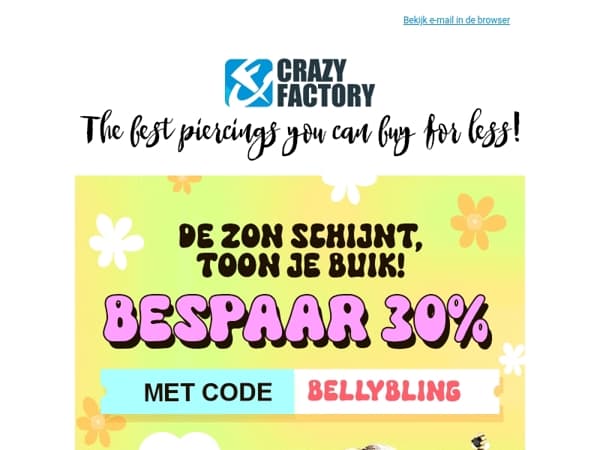 🔥 De hete meidenzomer begint nu, 30% korting op navelpiercings - tijd om die buik te laten zien, 