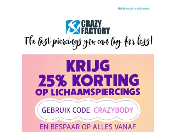 ✨ 25% korting op alles, van de nek naar beneden... Lichaamspiercings zijn de hele week in de aanbieding, !