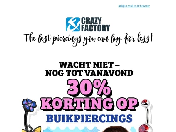 📢 Nu of nooit: 30% korting op navelpiercings, 
