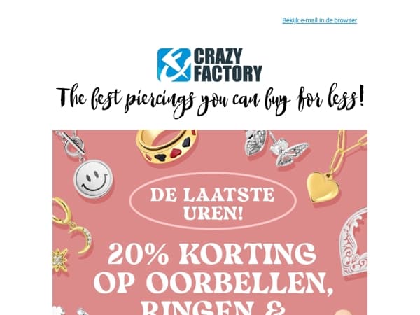 ⏰ Laatste kans op 20% korting op ringen, oorbellen en kettingen, 