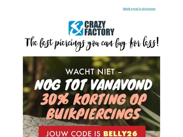📢 Nu of nooit: 30% korting op navelpiercings, 